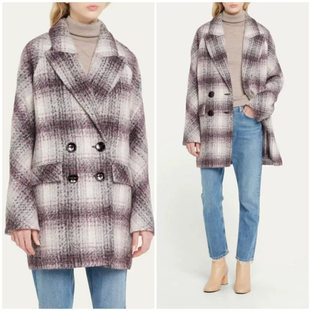 💕VERONICA BEARD💕 Deena Plaid Double-Breasted Dickey Coat ~ Bordeaux Large NWOT - Picture 6 of 16